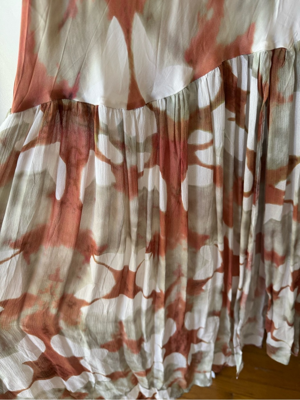 Silky Watercolor Slip Dress in Rust & Sage - Picture 7 of 7